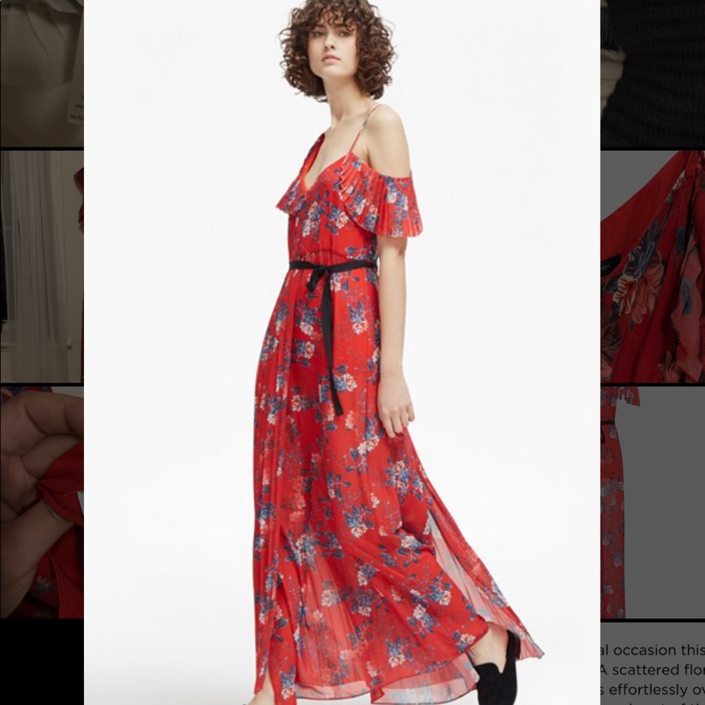 French Connection Red Floral, Pleated Maxi Dress